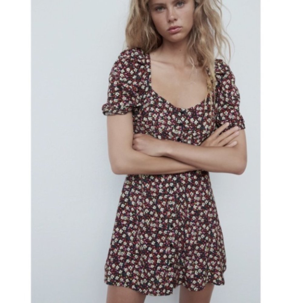 Zara Puff Sleeves Floral Mini Dress